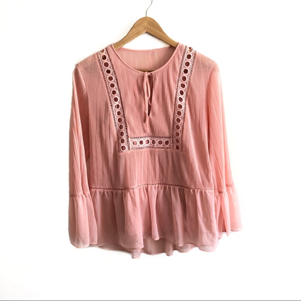 Express Sheer Bell Sleeve Coral Blouse